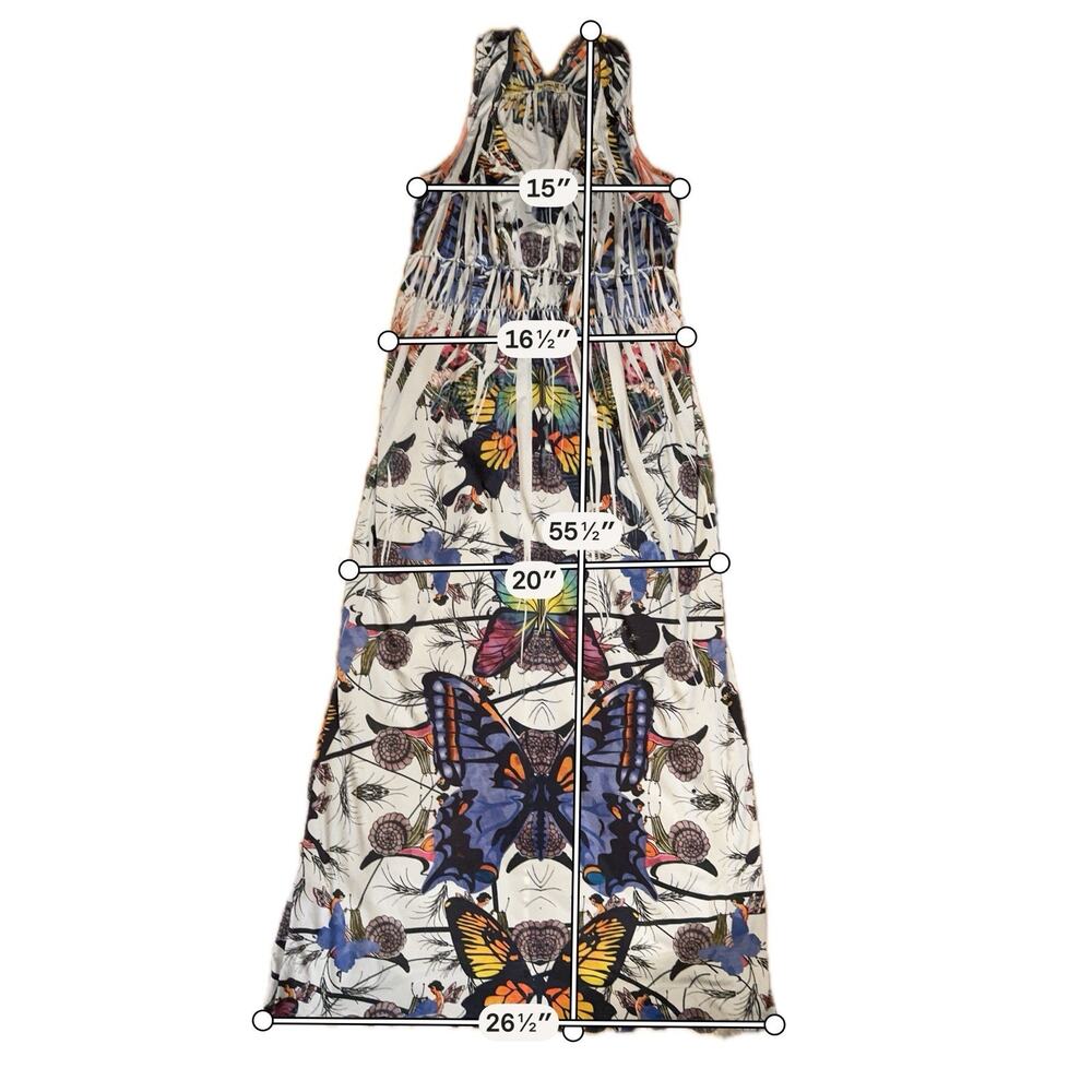 One World Live & Let Live Boho Maxi Dress Sz M Butterfly Sleeveless Hippie - Picture 4 of 7